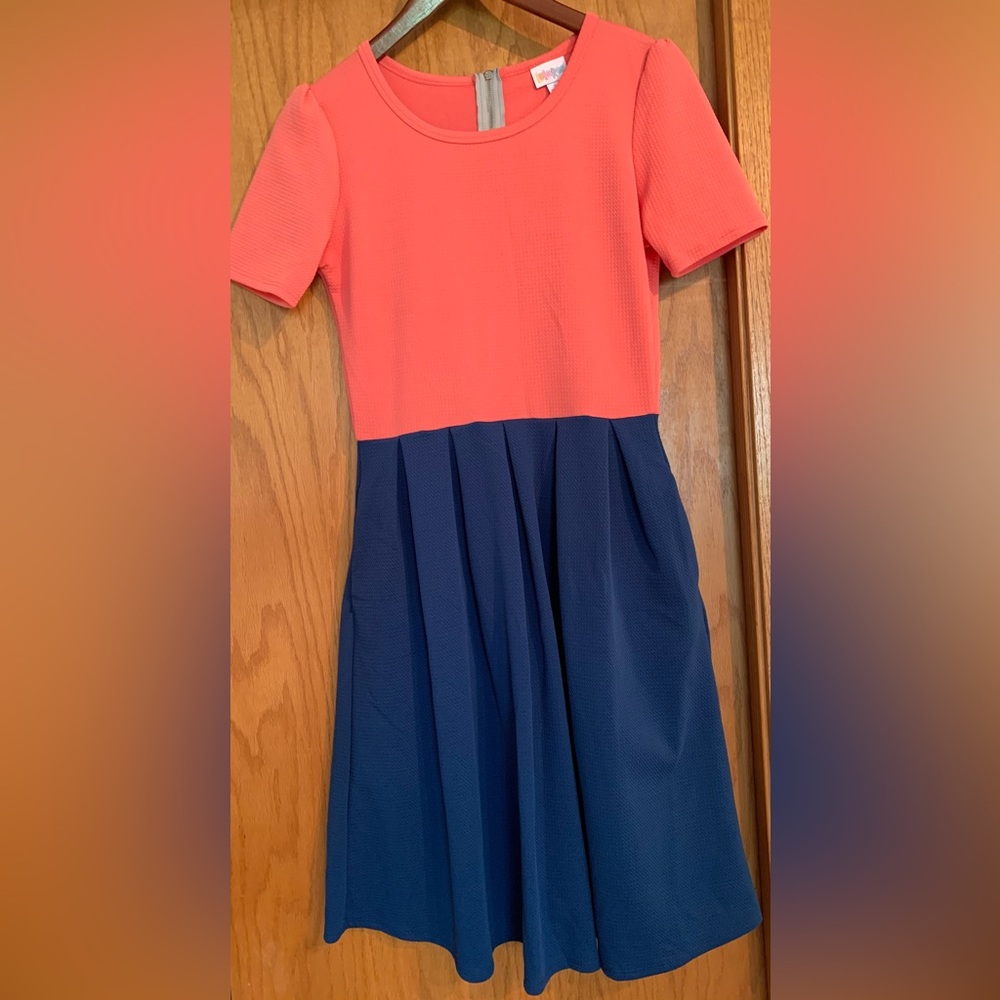 LulaRoe Coral and Navy Dress